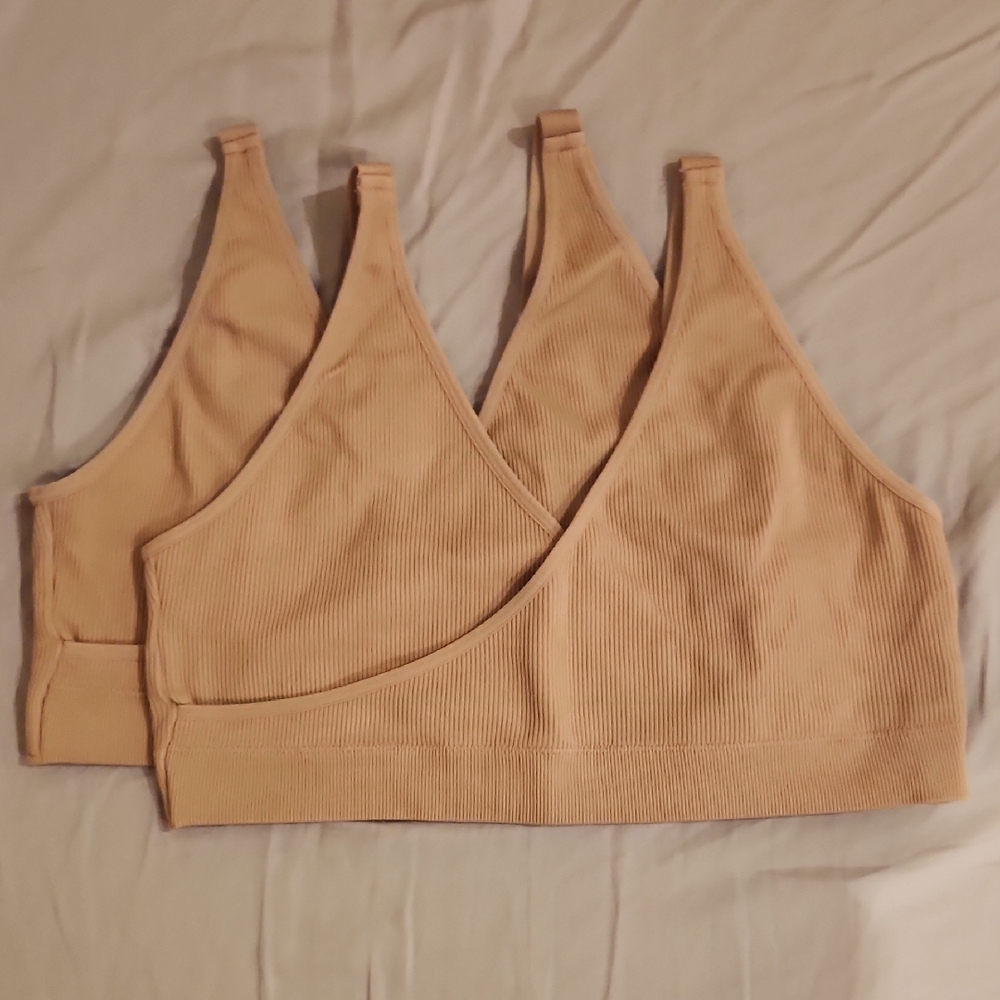 Quince Ribbed Nursing / Lounge Bralettes in Nude Beige